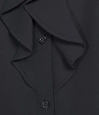 Calvin Klein Flutter Sleeve Collared Ruffle Button Front Blouse