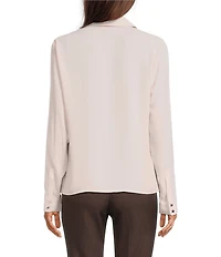 Calvin Klein Georgette Collared V-Neck Long Sleeve Ruffle Front Blouse