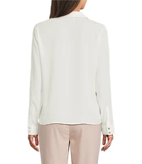 Calvin Klein Georgette Collared V-Neck Long Sleeve Ruffle Front Blouse