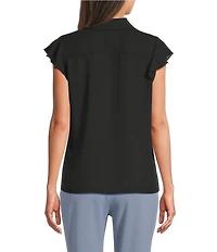 Calvin Klein Georgette Flutter Sleeve Collared Ruffle Button Front Blouse