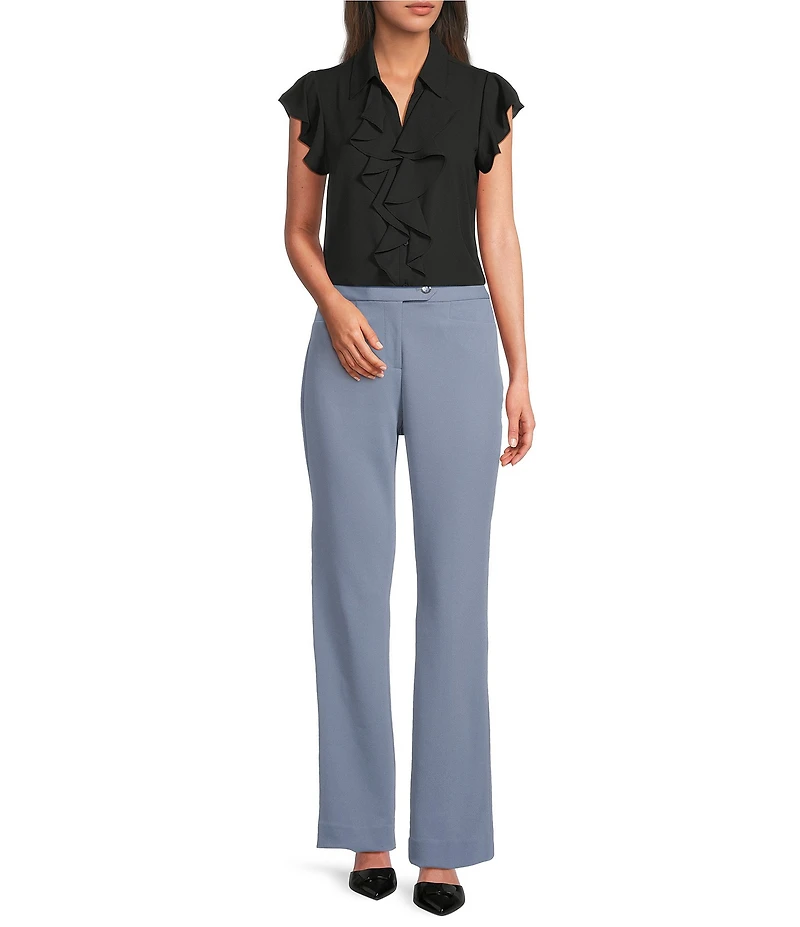 Calvin Klein Georgette Flutter Sleeve Collared Ruffle Button Front Blouse