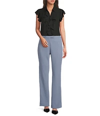 Calvin Klein Georgette Flutter Sleeve Collared Ruffle Button Front Blouse