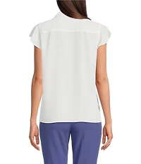 Calvin Klein Georgette Point Collar Cap Sleeve Ruffle Front Blouse