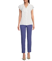 Calvin Klein Georgette Point Collar Cap Sleeve Ruffle Front Blouse
