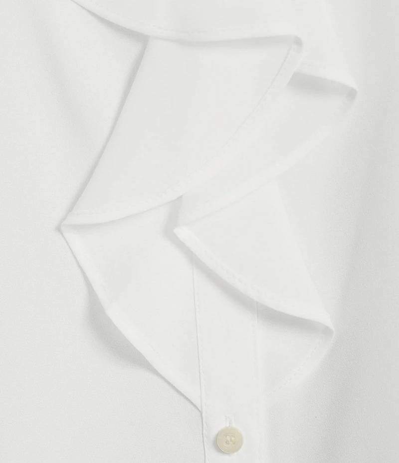 Calvin Klein Georgette Point Collar Cap Sleeve Ruffle Front Blouse