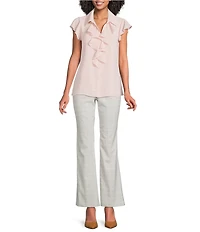 Calvin Klein Georgette Point Collar Cap Sleeve Ruffle Front Top