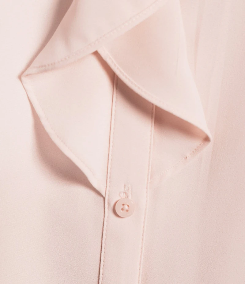 Calvin Klein Georgette Point Collar Cap Sleeve Ruffle Front Top