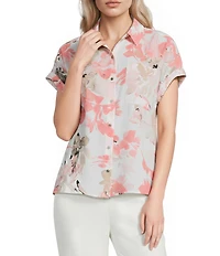 Calvin Klein Georgette Point Collar Short Sleeve Button Front Blouse