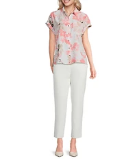 Calvin Klein Georgette Point Collar Short Sleeve Button Front Blouse