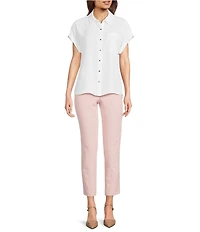 Calvin Klein Georgette Point Collar Short Sleeve Button Front Blouse