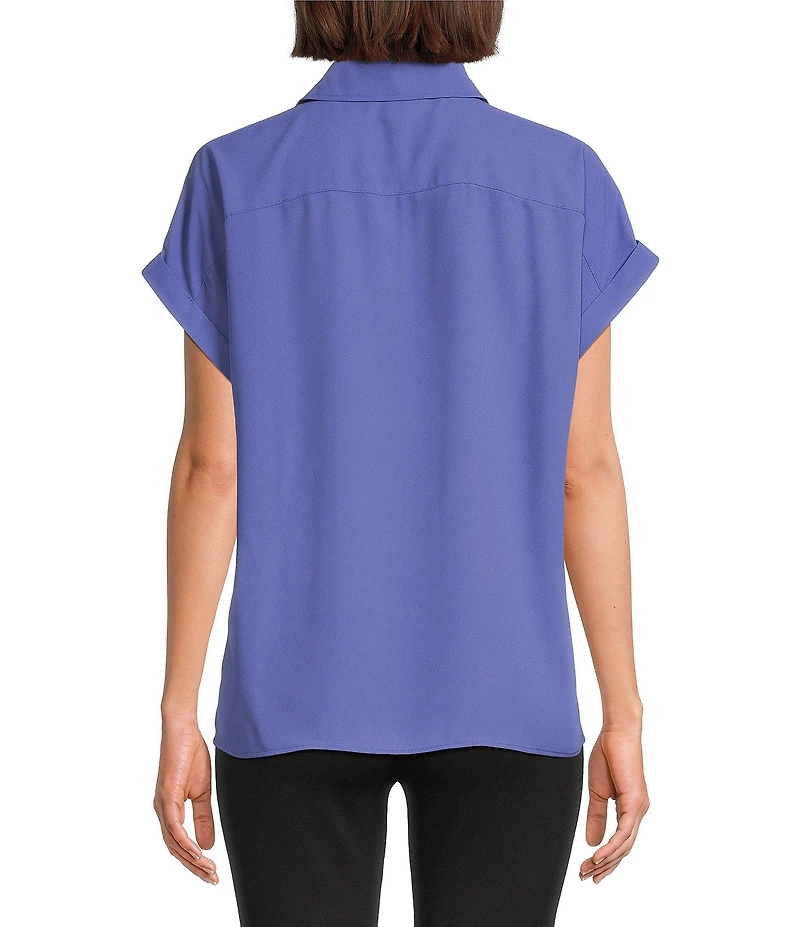 Calvin Klein Georgette Point Collar Short Sleeve Button Front Blouse
