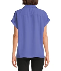 Calvin Klein Georgette Point Collar Short Sleeve Button Front Blouse