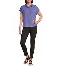 Calvin Klein Georgette Point Collar Short Sleeve Button Front Blouse