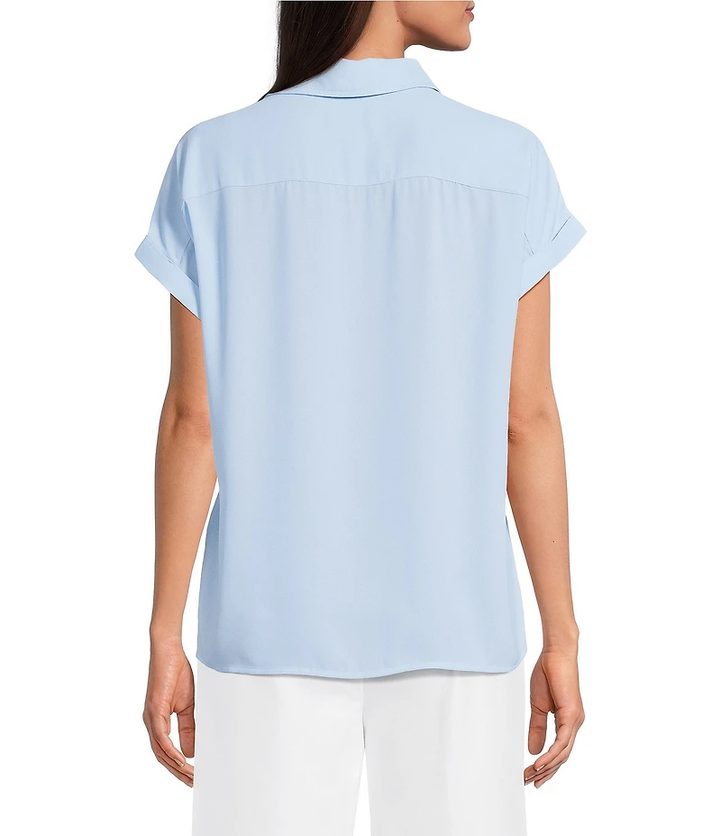 Calvin Klein Georgette Point Collar Short Sleeve Button Front Shirt
