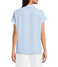 Calvin Klein Georgette Point Collar Short Sleeve Button Front Shirt