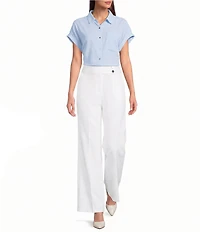 Calvin Klein Georgette Point Collar Short Sleeve Button Front Shirt
