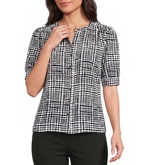 Calvin Klein Georgette Printed Crew Neck Short Sleeve Button-Front Shirt