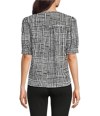 Calvin Klein Georgette Printed Crew Neck Short Sleeve Button-Front Shirt