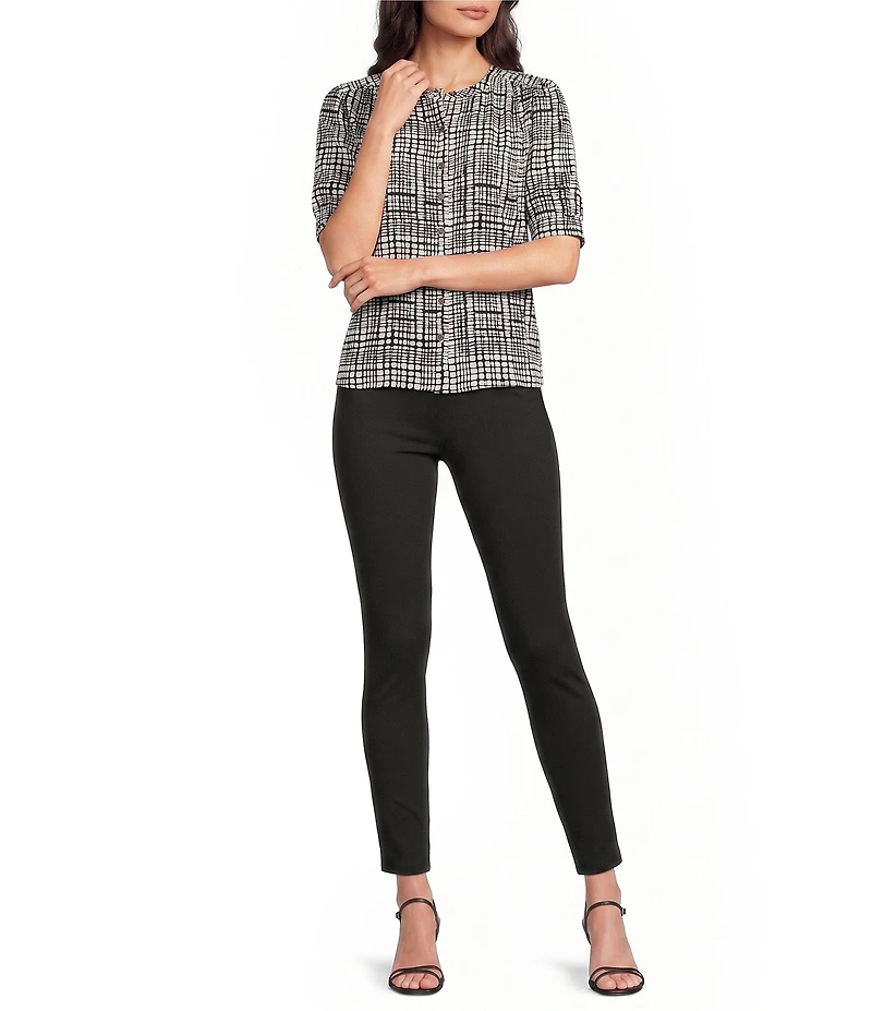 Calvin Klein Georgette Printed Crew Neck Short Sleeve Button-Front Shirt