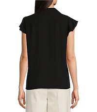 Calvin Klein Georgette Ruffle-Front Point Collar Short Sleeve Top