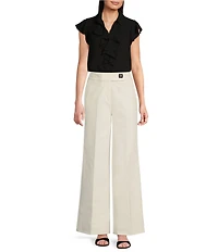 Calvin Klein Georgette Ruffle-Front Point Collar Short Sleeve Top