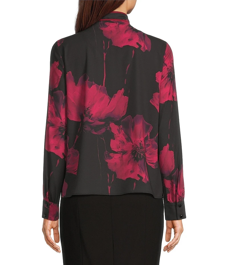 Calvin Klein Georgette Tie Neck Long Sleeve Button Front Blouse