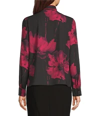 Calvin Klein Georgette Tie Neck Long Sleeve Button Front Blouse