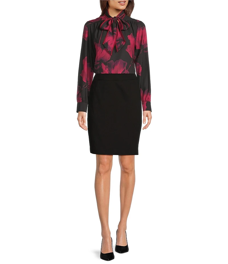Calvin Klein Georgette Tie Neck Long Sleeve Button Front Blouse