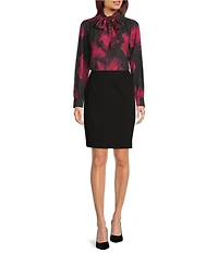 Calvin Klein Georgette Tie Neck Long Sleeve Button Front Blouse