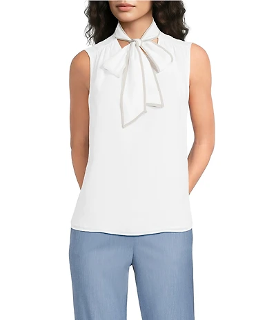 Calvin Klein Georgette Tie Neck Sleeveless Top