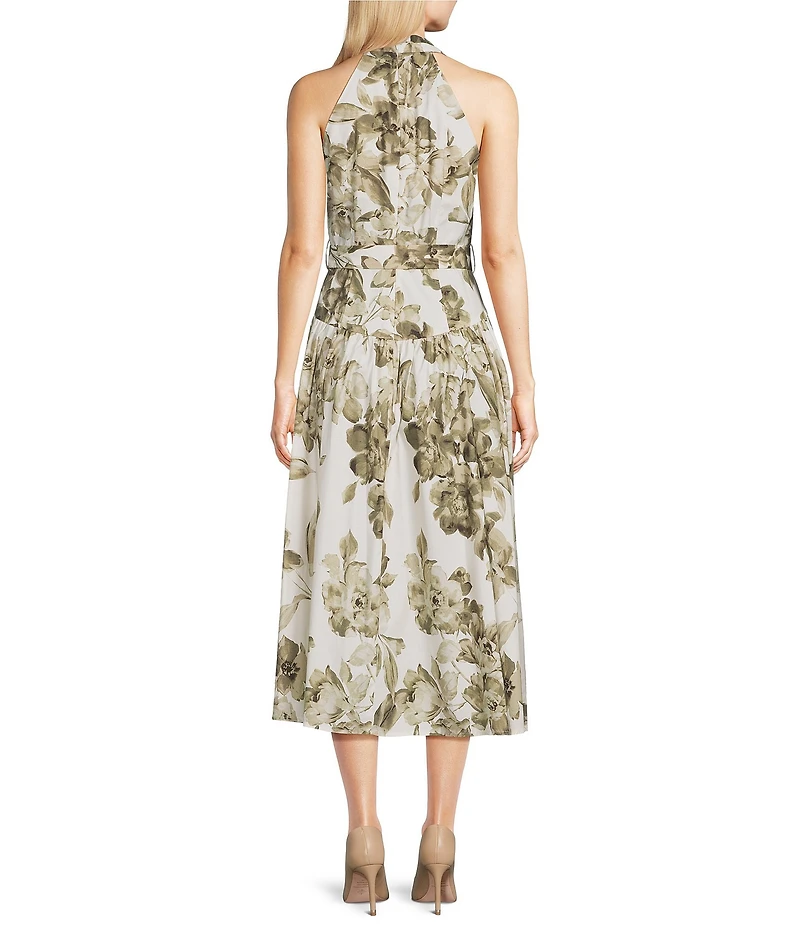 Calvin Klein Halter Neck Floral Print A Line Midi Dress