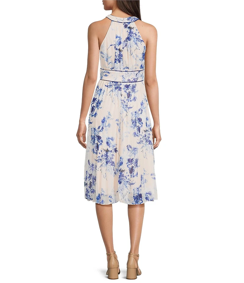 Calvin Klein Halter Neck Floral Print Chiffon Midi Dress
