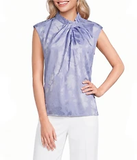 Calvin Klein Jacquard Floral Mock Twist Neck Cap Sleeve Top