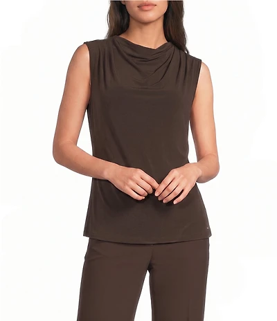 Calvin Klein Jersey Knit Cowl Neck Cap Sleeve Blouse