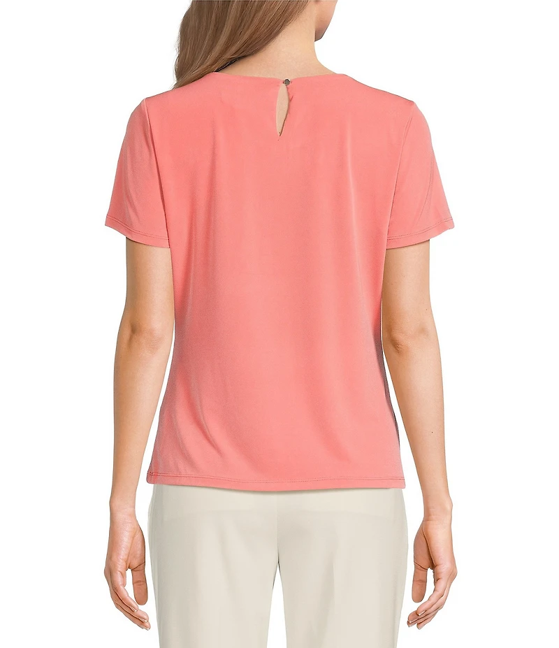 Calvin Klein Jersey Knit Pintuck Crew Neck Short Sleeve Blouse