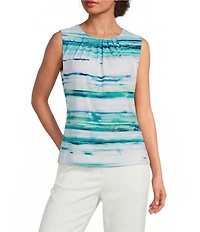 Calvin Klein Jersey Knit Pleated Crew Neck Sleeveless Cami
