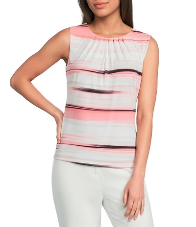 Calvin Klein Jersey Knit Pleated Crew Neck Sleeveless Cami