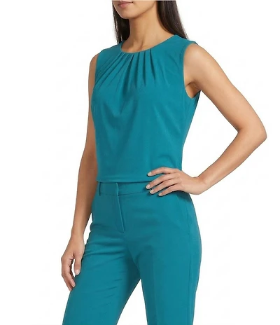 Calvin Klein Jersey Knit Pleated Crew Neck Sleeveless Cami