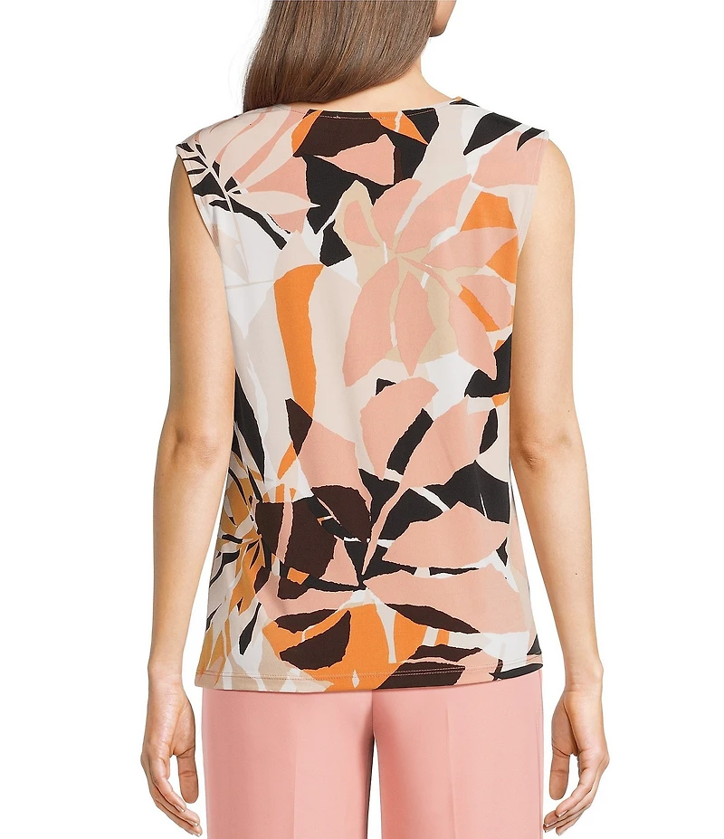 Calvin Klein Jersey Knit Printed Cowl Neck Cap Sleeve Blouse