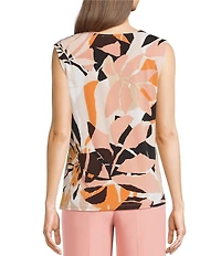 Calvin Klein Jersey Knit Printed Cowl Neck Cap Sleeve Blouse