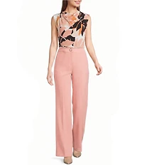 Calvin Klein Jersey Knit Printed Cowl Neck Cap Sleeve Blouse