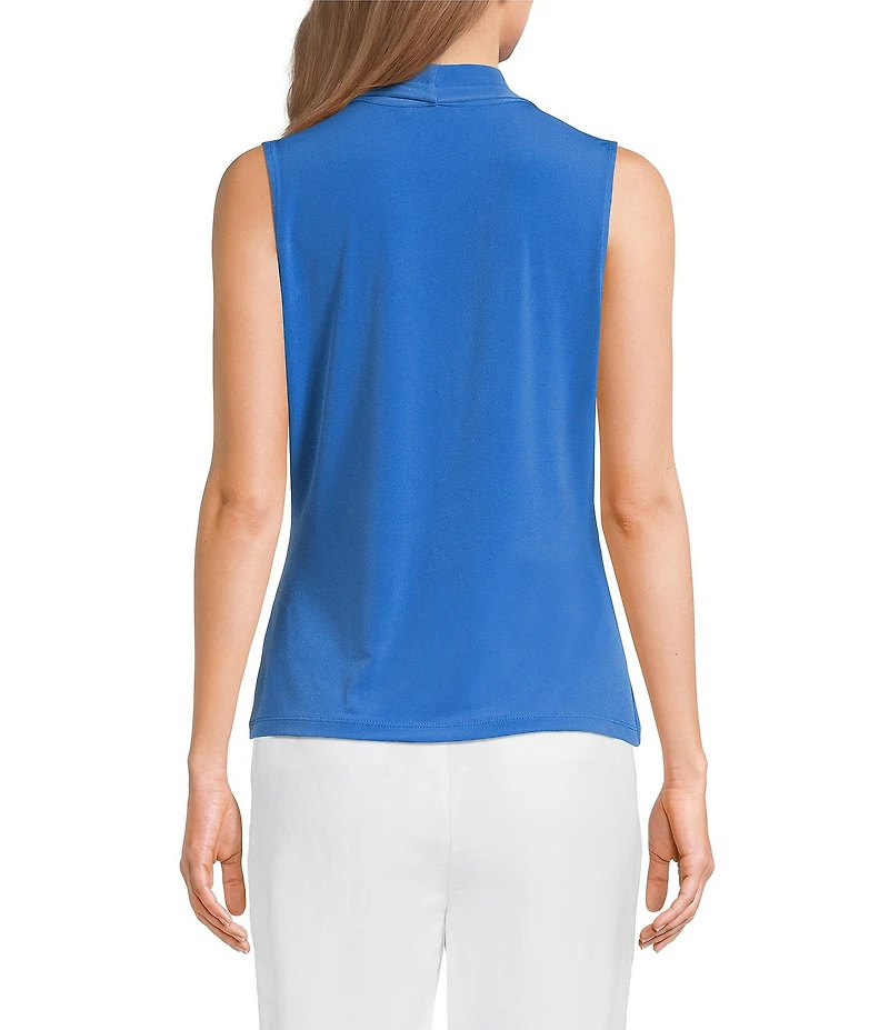 Calvin Klein Jersey Knit V-Neck Shoulder Pleat Sleeveless Top