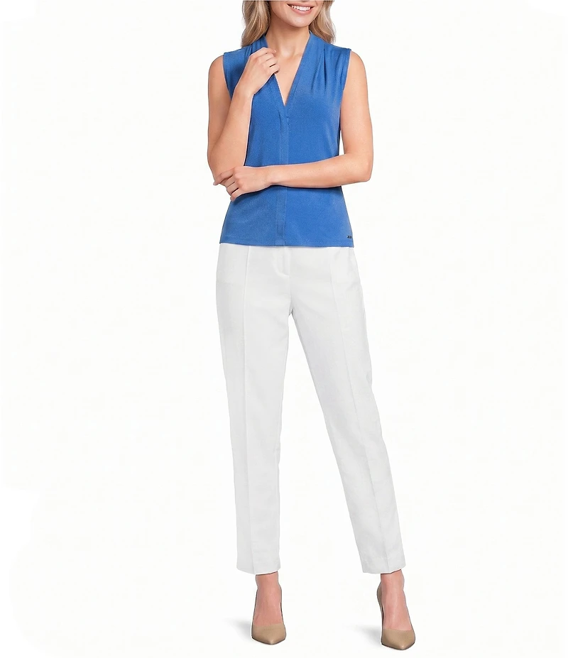 Calvin Klein Jersey Knit V-Neck Shoulder Pleat Sleeveless Top
