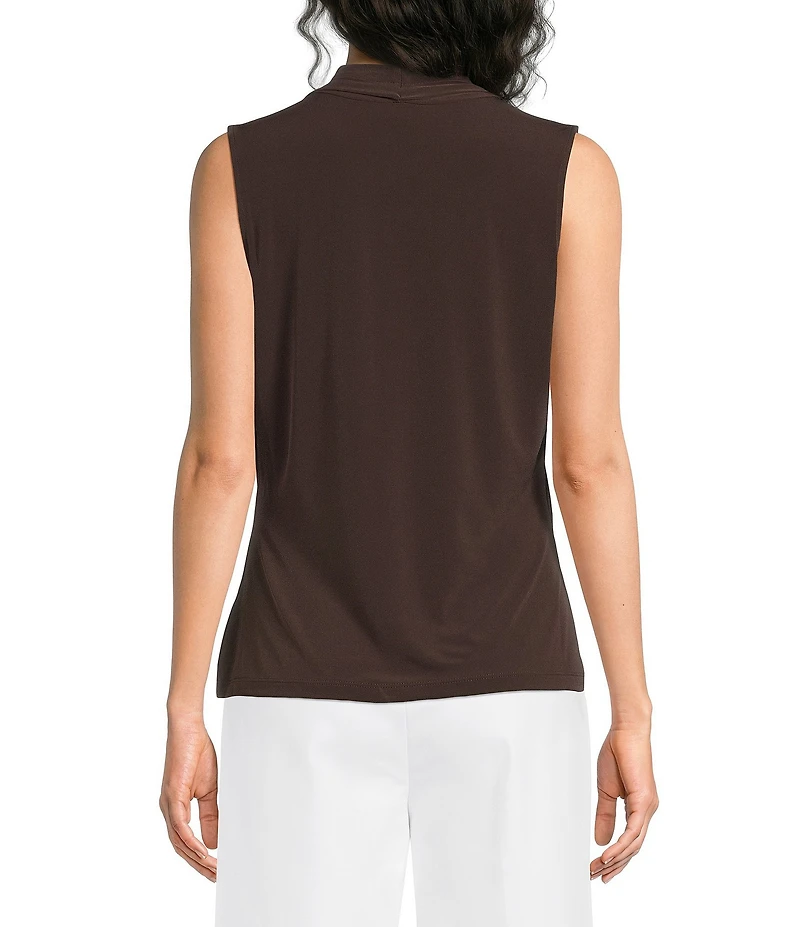 Calvin Klein Jersey Knit V-Neck Shoulder Pleat Sleeveless Top