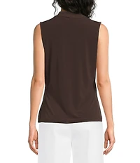 Calvin Klein Jersey Knit V-Neck Shoulder Pleat Sleeveless Top