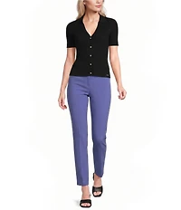 Calvin Klein Knit Collared V-Neck Short Sleeve Button-Front Top