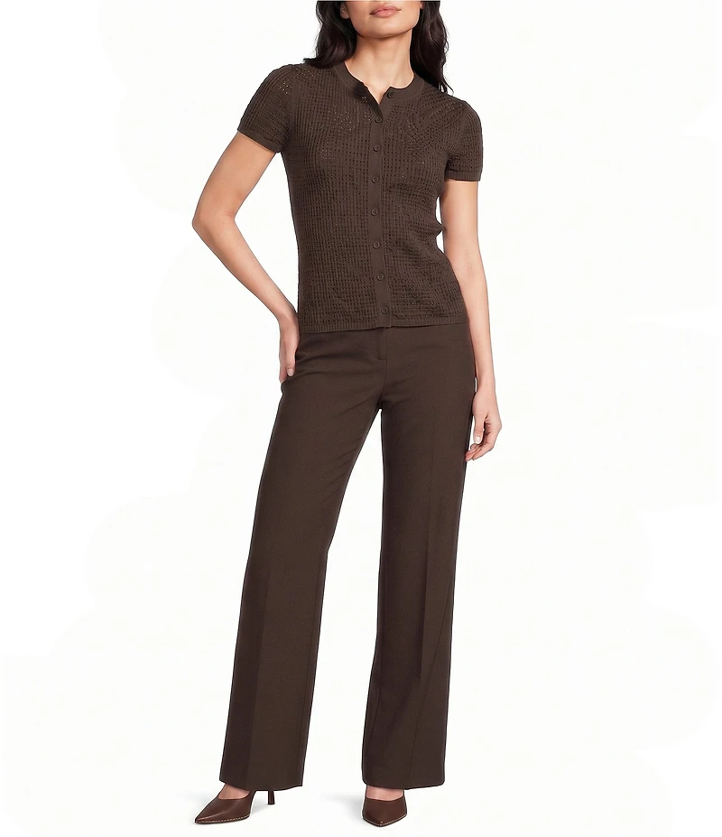 Calvin Klein Knit Crew Neck Cap Sleeve Button Front Top