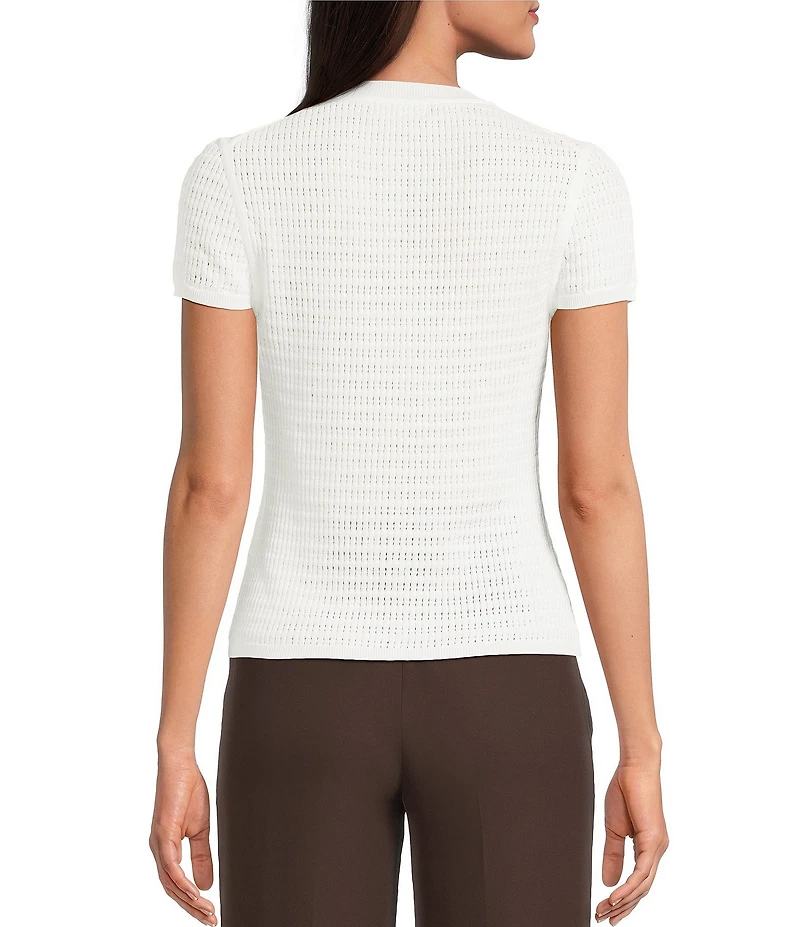 Calvin Klein Knit Crew Neck Cap Sleeve Button Front Top