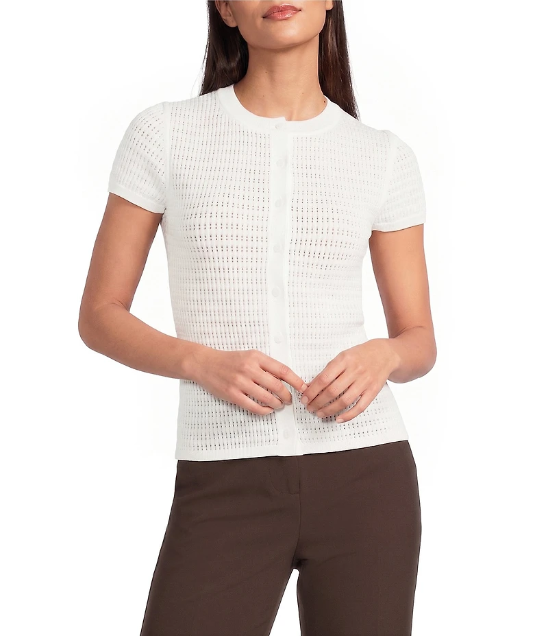Calvin Klein Knit Crew Neck Cap Sleeve Button Front Top