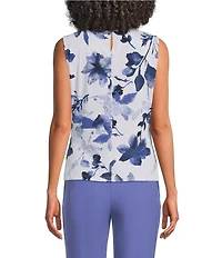 Calvin Klein Knit Jersey Floral Pleated Crew Neck Sleeveless Cami